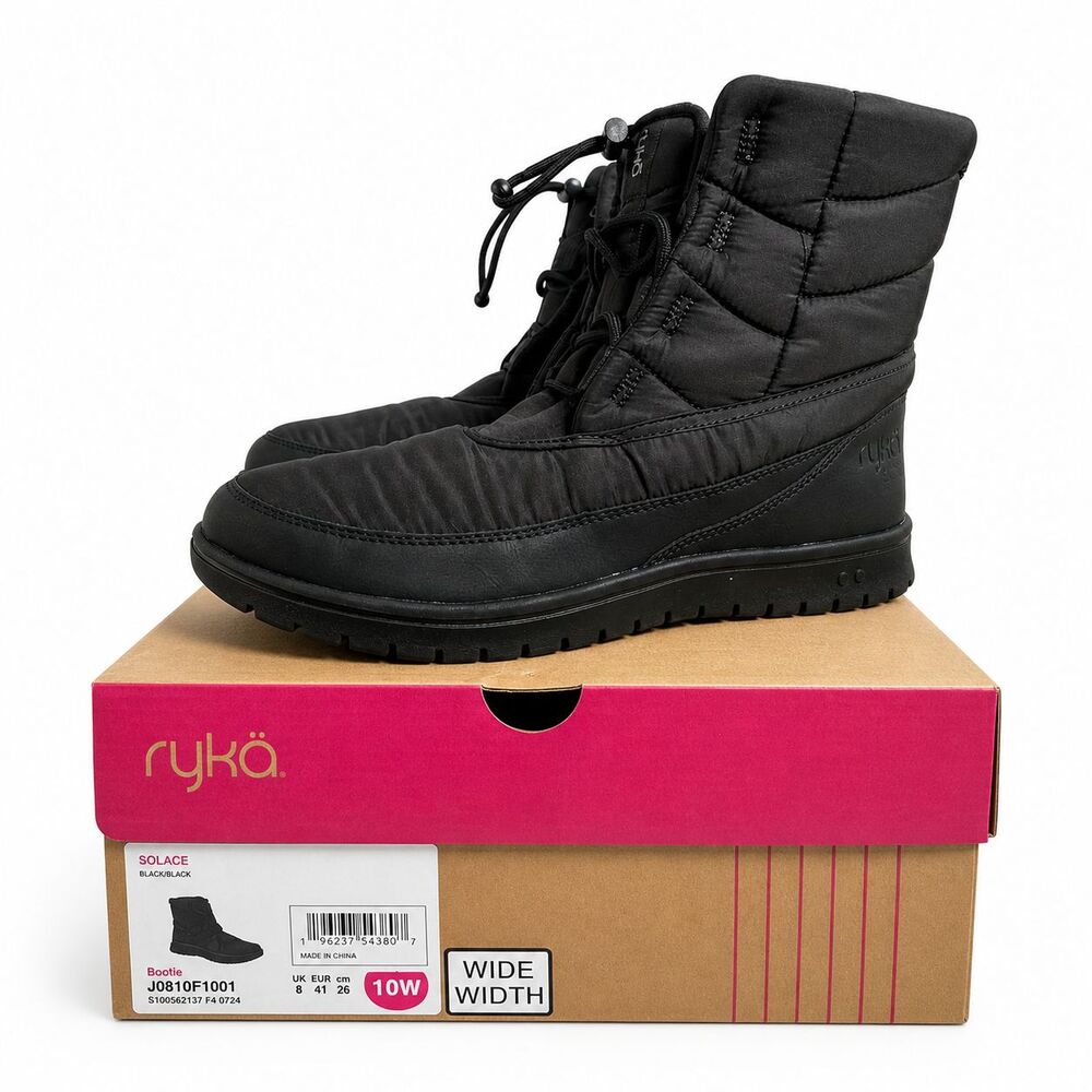 Ryka Solace Ankle Boots Women 10W Black Water Resistant NIB J0810F1001